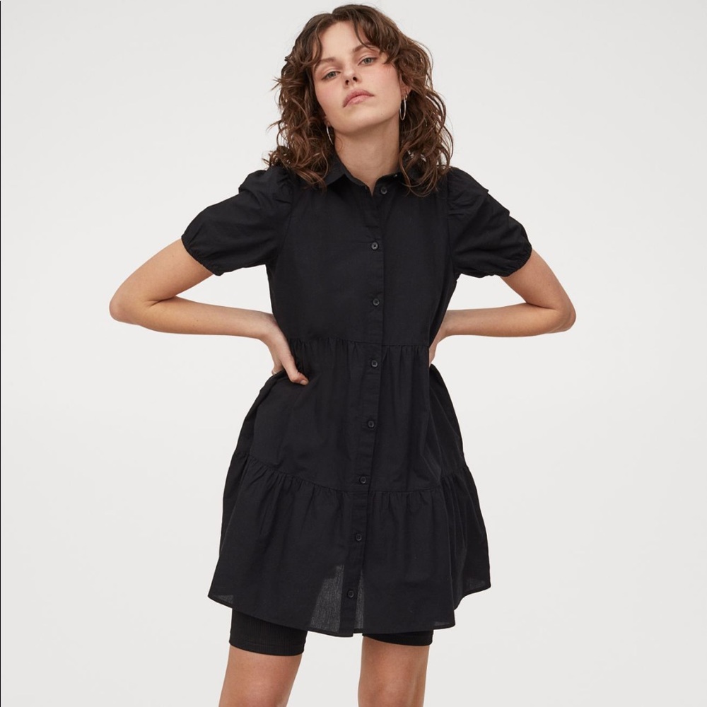 H&M Black Cotton Poplin Dress - size S